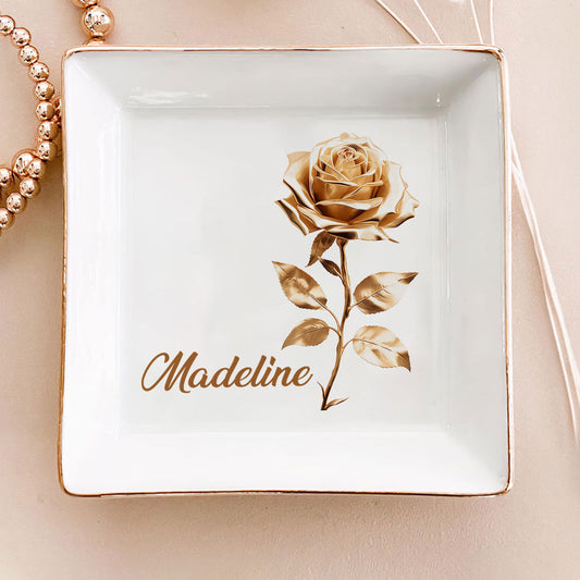 Gold Birth Month Flower - Personalized Jewelry Dish