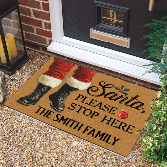 Santa, Please Stop Here - Personalized Doormat
